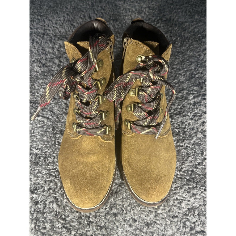 White Mountain‎ Liberty Brown Suede Lace Up Wedge Ankle Bootie Side Zip Size 7.5